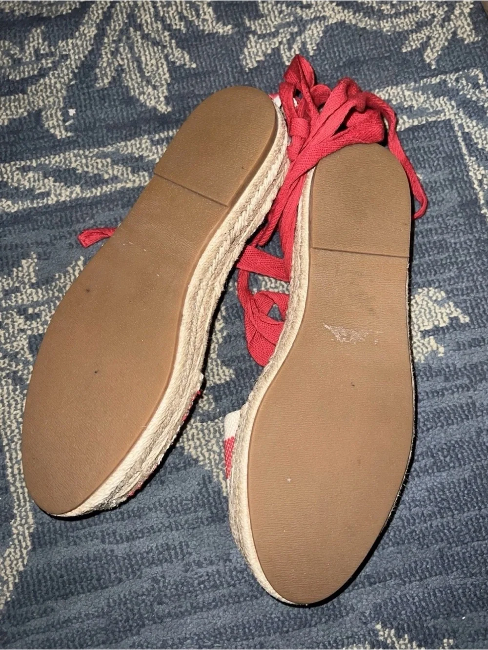 Splendid Women’s Red Cream Stripe Espadrille Lace Up Sandal Size 37